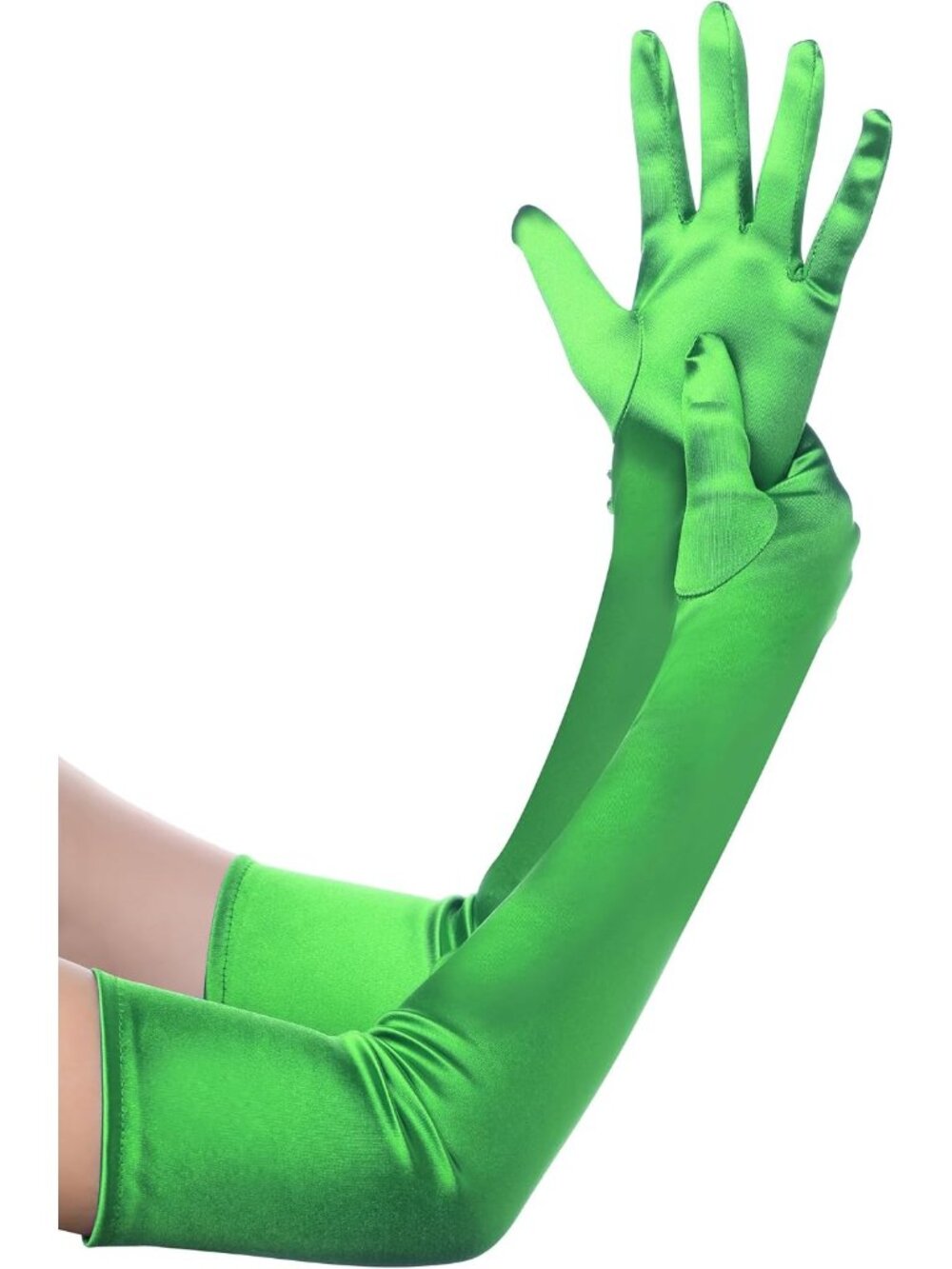 Women Green Satin Elbow Long Length Opera 1920s Wedding Bridal Shower Gloves